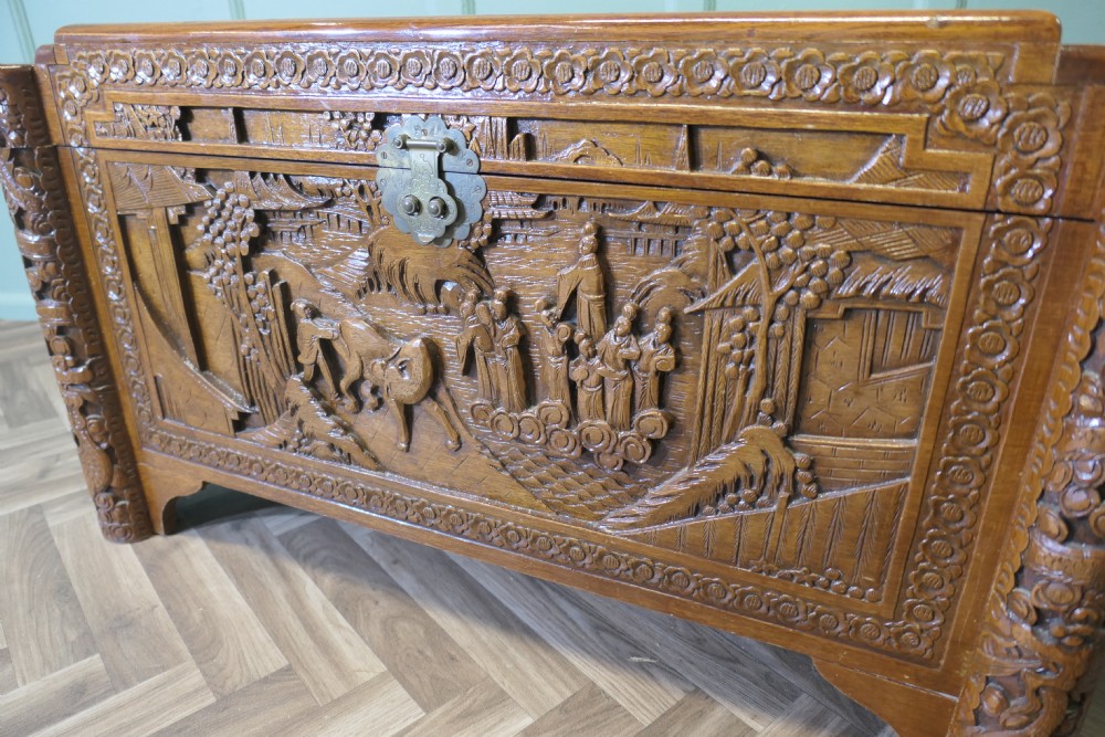 Art Deco Oriental Carved Camphor Wood Chest View IV