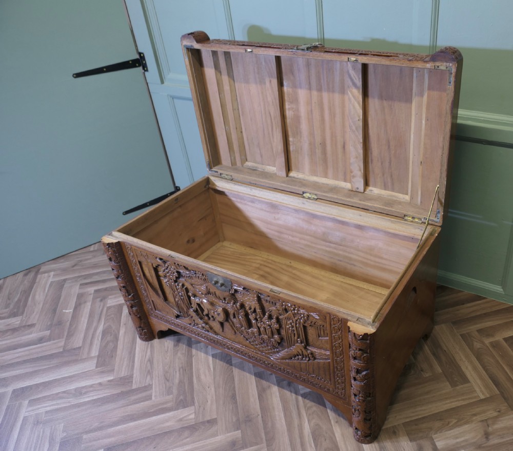 Art Deco Oriental Carved Camphor Wood Chest View VI