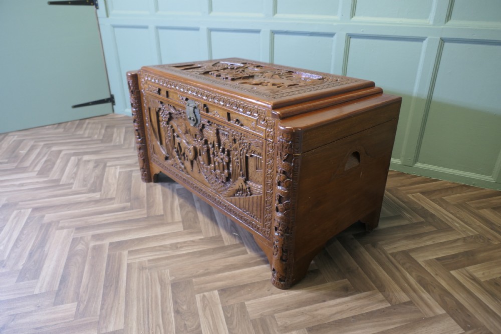 Art Deco Oriental Carved Camphor Wood Chest View VII
