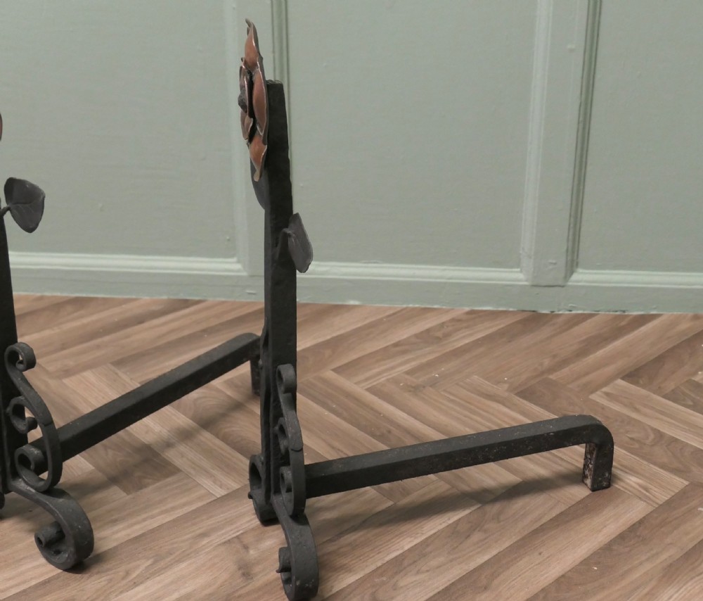 A Pair of Large Arts and Crafts Copper and Iron Andirons or Fire Dogs View IV