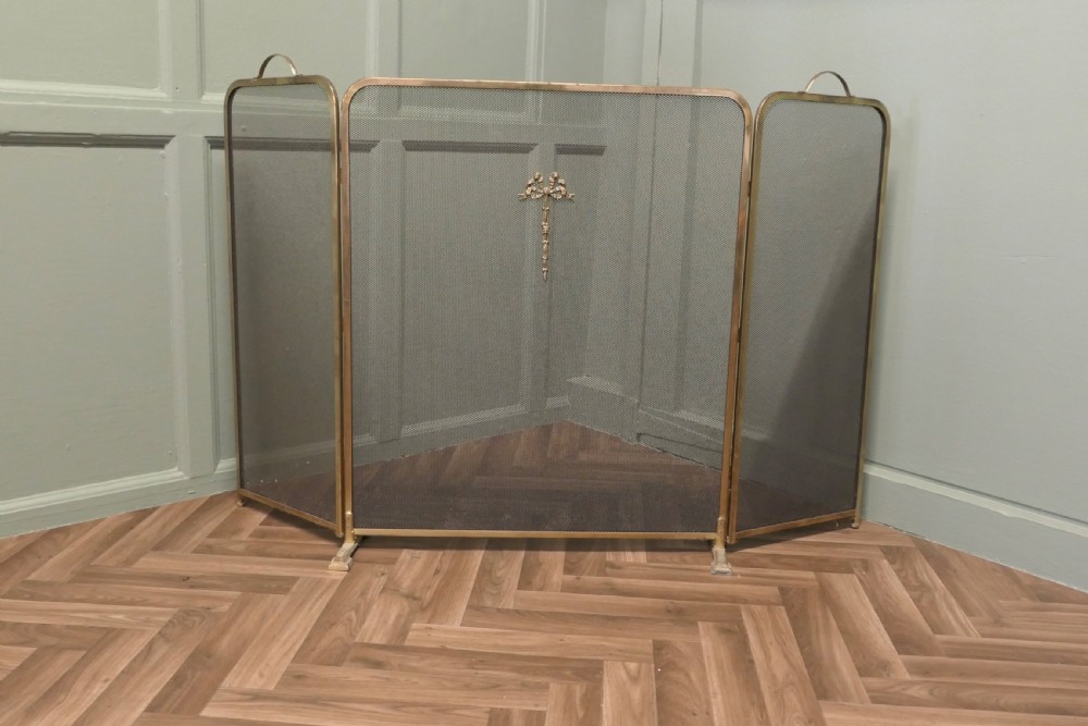 Large Folding Brass Mesh Fire Guard for Inglenook Fireplace