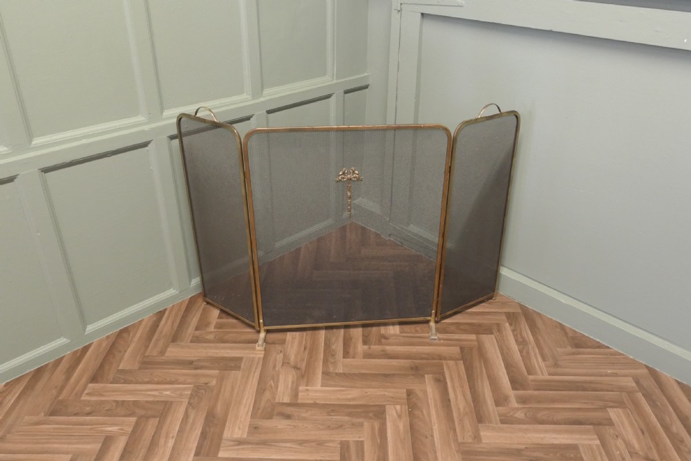 Large Folding Brass Mesh Fire Guard for Inglenook Fireplace View II