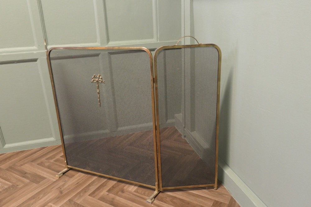 Large Folding Brass Mesh Fire Guard for Inglenook Fireplace View III