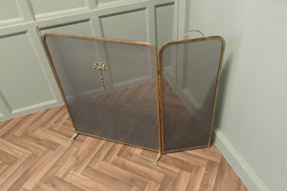 Large Folding Brass Mesh Fire Guard for Inglenook Fireplace View IV