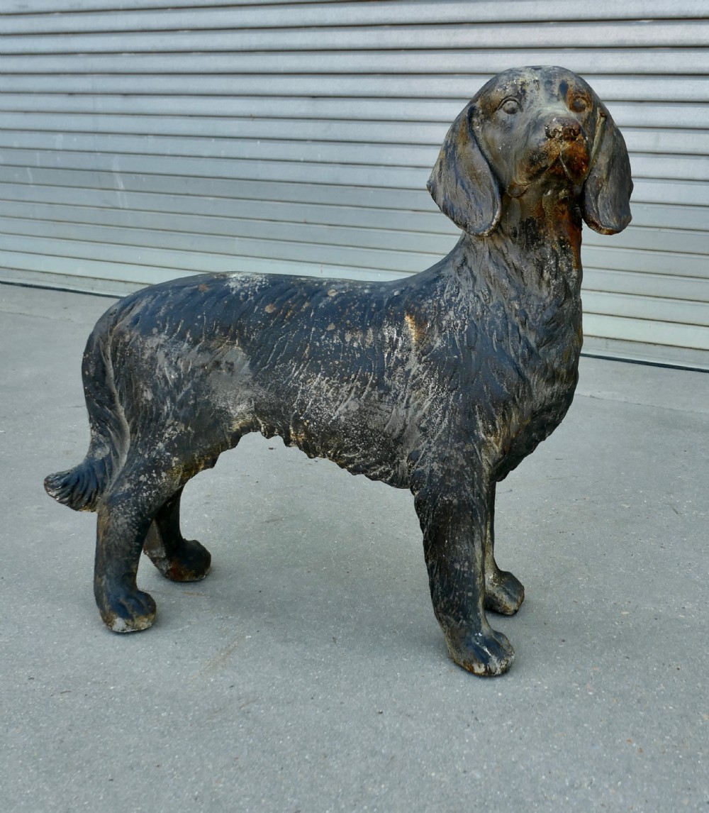 Weathered Standing Statue of a French Hunting Spaniel
