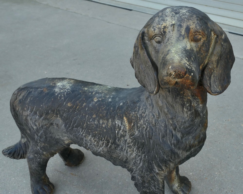 Weathered Standing Statue of a French Hunting Spaniel View III