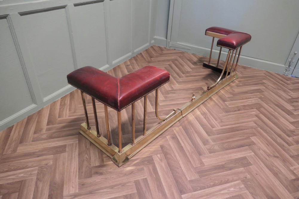 An Extending Brass and Leather Club Fender View V