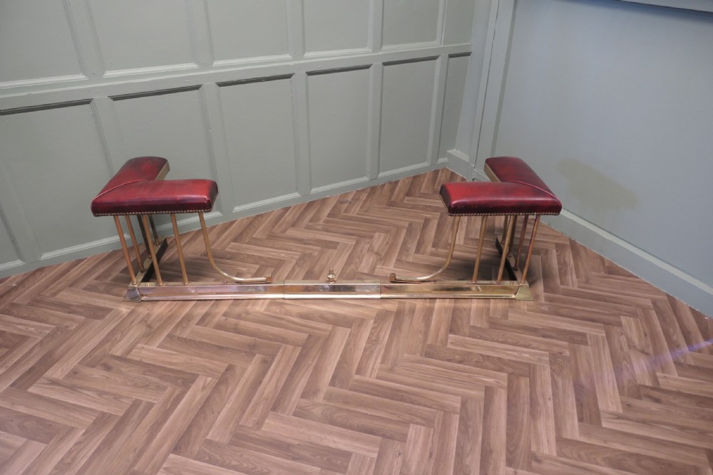 An Extending Brass and Leather Club Fender View IX