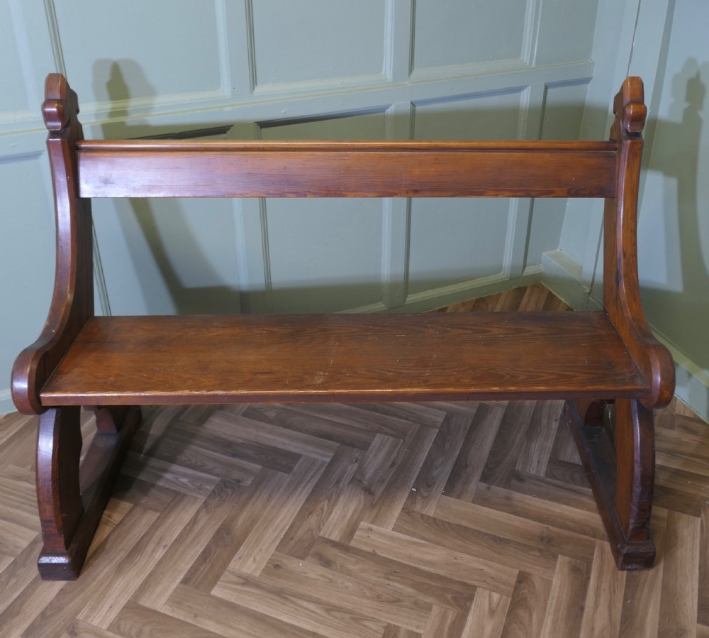 Arts and Crafts Gothic Carved Pitch Pine Pew  View II