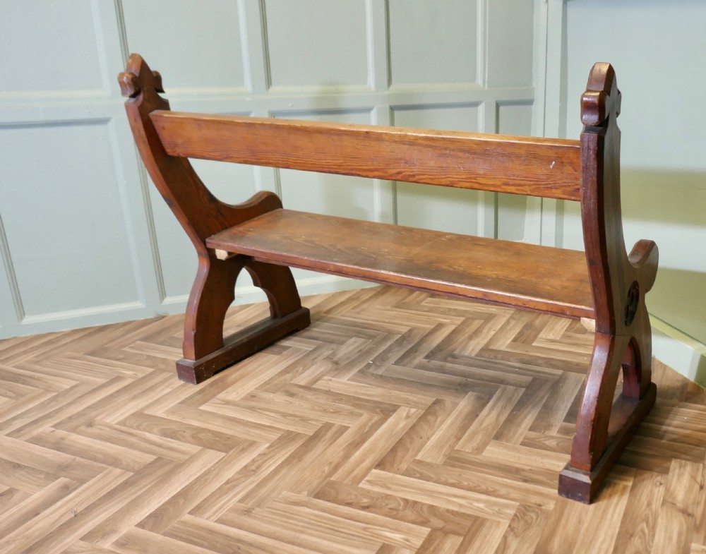Arts and Crafts Gothic Carved Pitch Pine Pew  View VI
