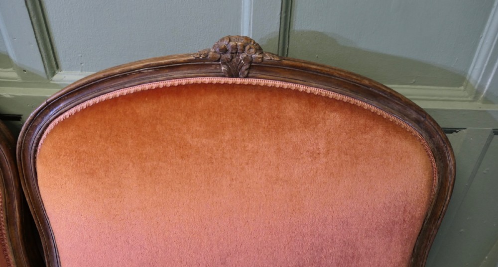 A 19th-century French carved wood daybed featuring raised terracotta velvet upholstered end panels and a tufted cream mattress cushion. View IV