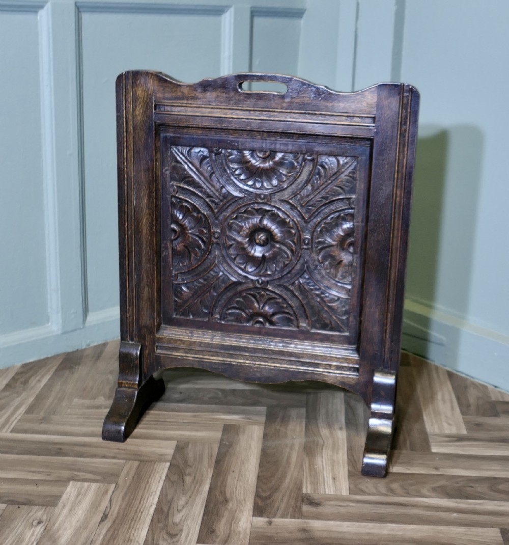 Carved Oak Gothic Style Fire Screen 