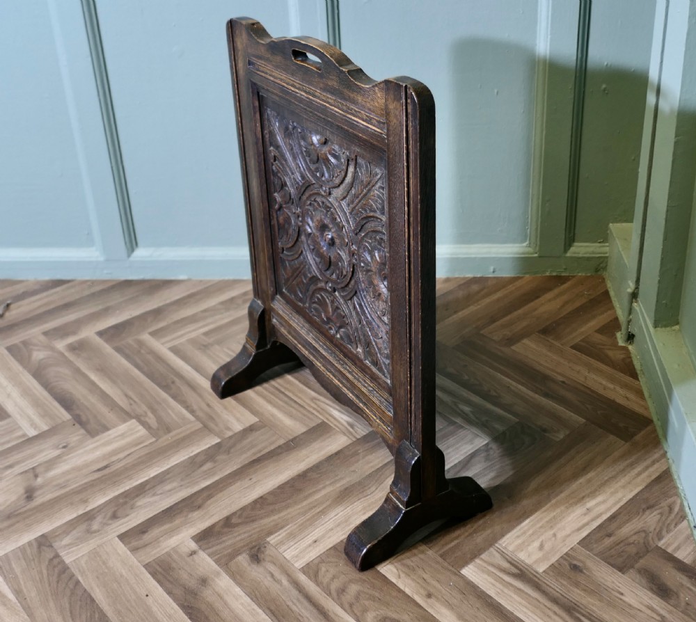 Carved Oak Gothic Style Fire Screen  View II