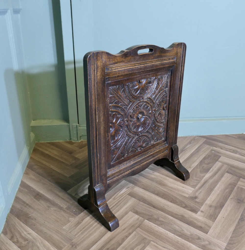 Carved Oak Gothic Style Fire Screen  View III