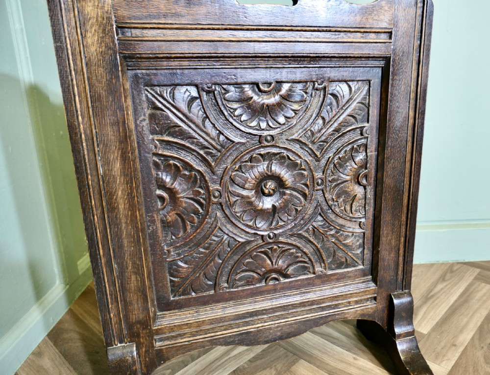 Carved Oak Gothic Style Fire Screen  View IV