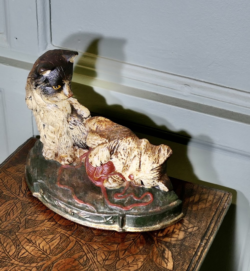 Cold Painted Cast Iron Door Stop, with Kittens