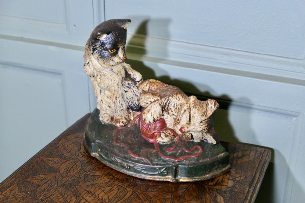 Cold Painted Cast Iron Door Stop, with Kittens View III