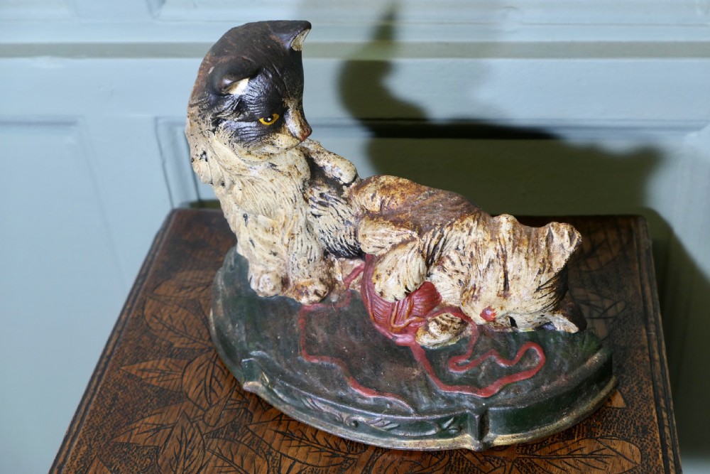Cold Painted Cast Iron Door Stop, with Kittens View V
