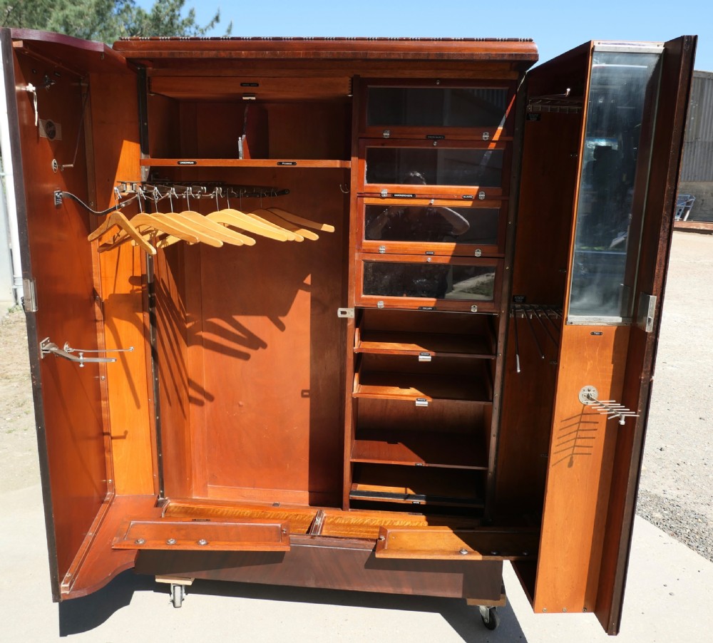 Original “Compactom” Art Deco Gentlemans Walnut Wardrobe View XI