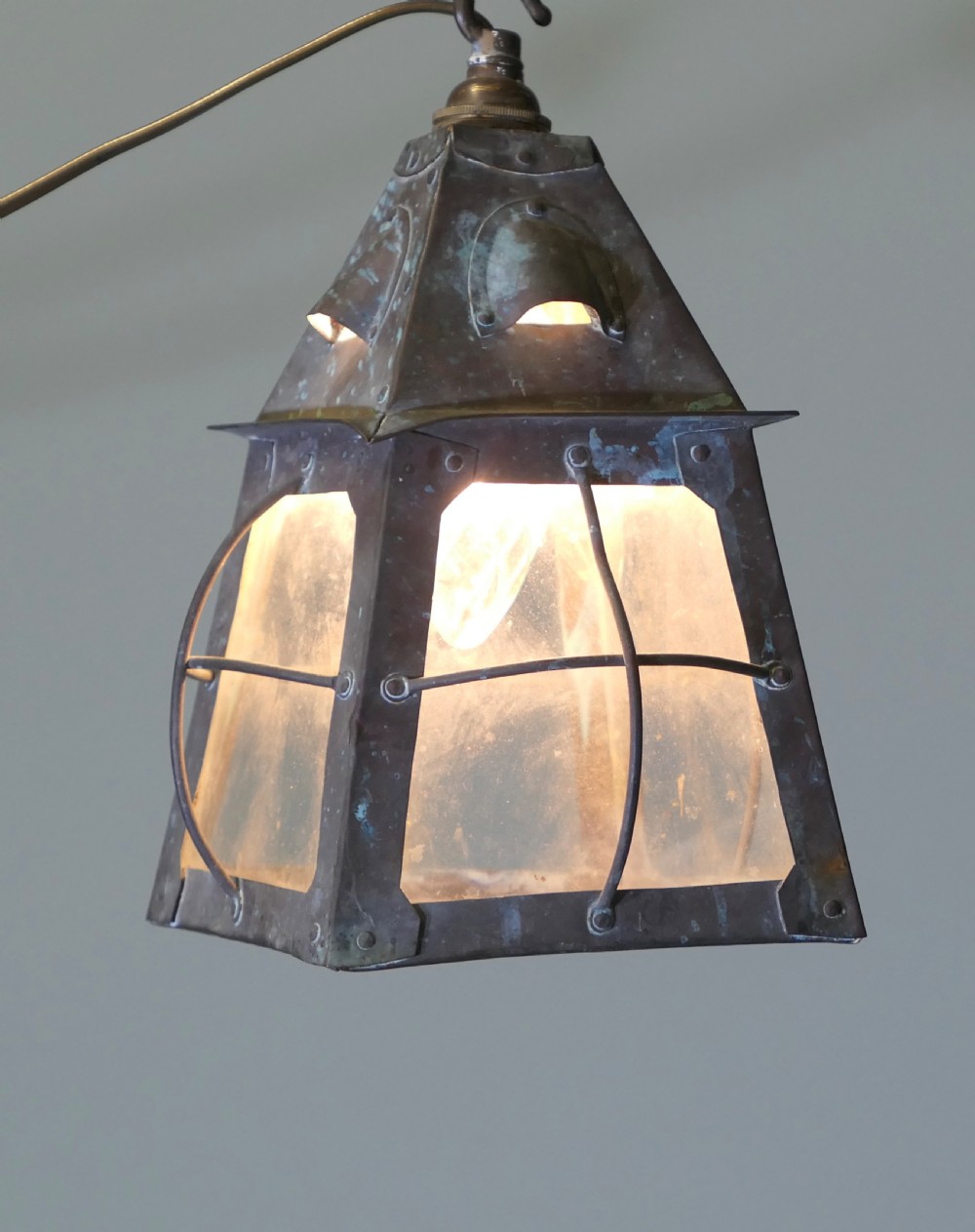 Arts and Crafts Hand Beaten Copper Hall Lantern Ceiling Light