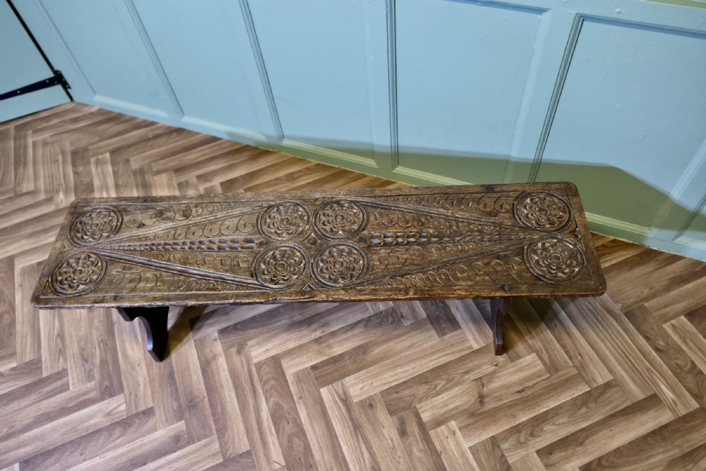 Gothic Carved Oak Window Seat, Plank Bench View VI