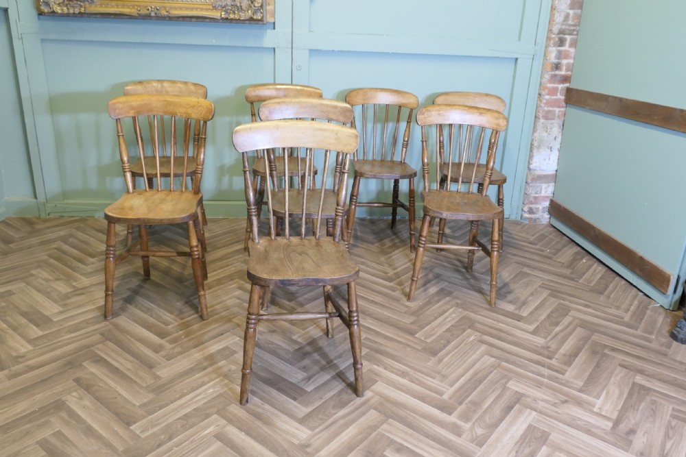 Set of 8 Victorian Beech & Elm Country Kitchen Dining Chairs View II