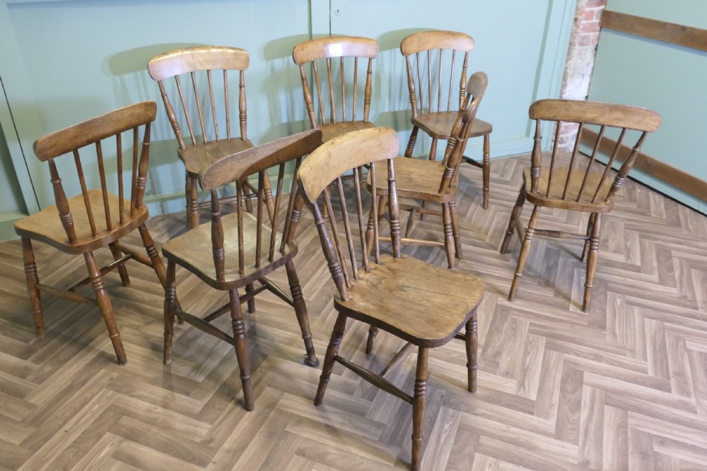 Set of 8 Victorian Beech & Elm Country Kitchen Dining Chairs View III