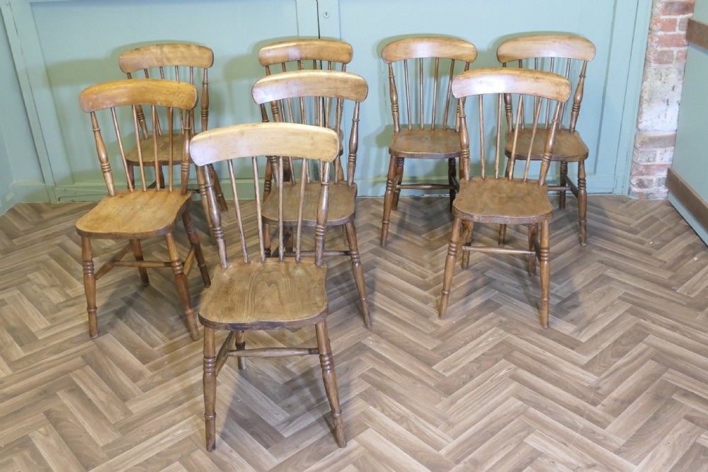 Set of 8 Victorian Beech & Elm Country Kitchen Dining Chairs View IV