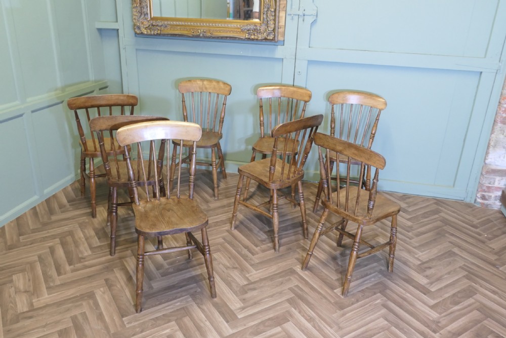 Set of 8 Victorian Beech & Elm Country Kitchen Dining Chairs View V