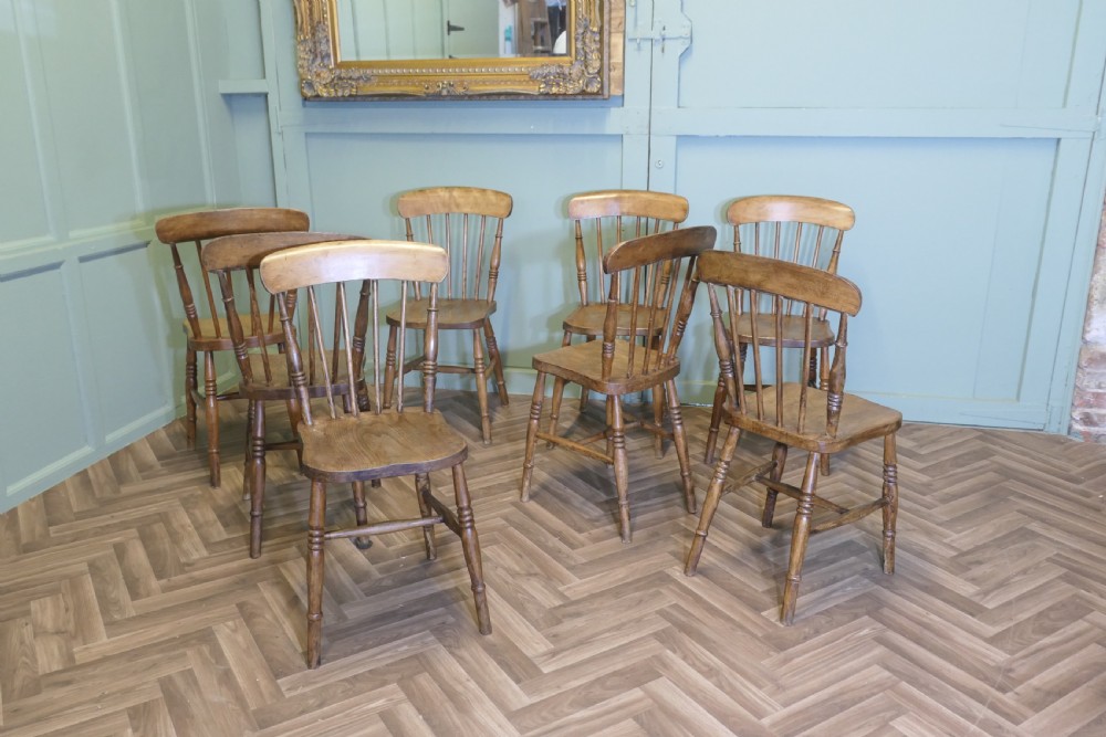 Set of 8 Victorian Beech & Elm Country Kitchen Dining Chairs View VI