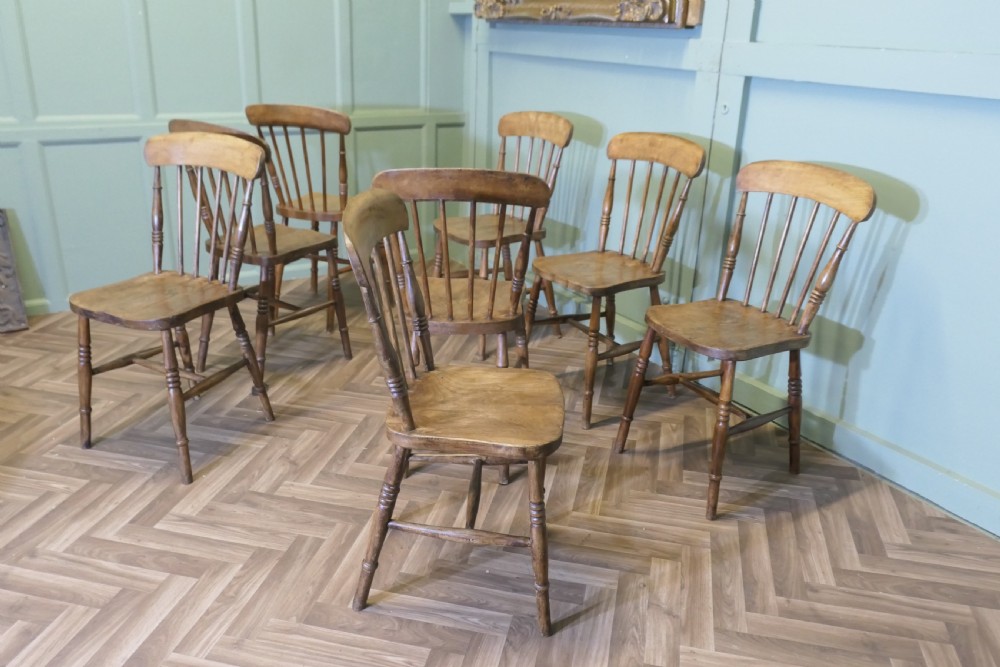 Set of 8 Victorian Beech & Elm Country Kitchen Dining Chairs View VII
