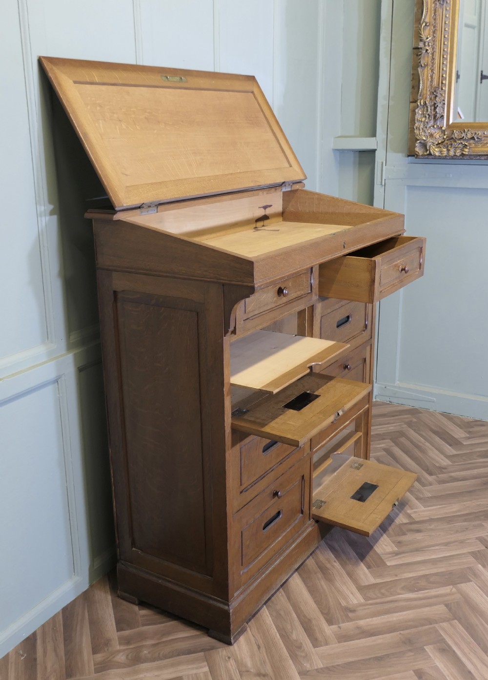 French Oak Hotel Greeting Station, Filing Cabinet, Greeter