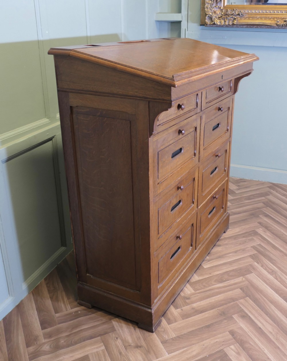 French Oak Hotel Greeting Station, Filing Cabinet, Greeter View V
