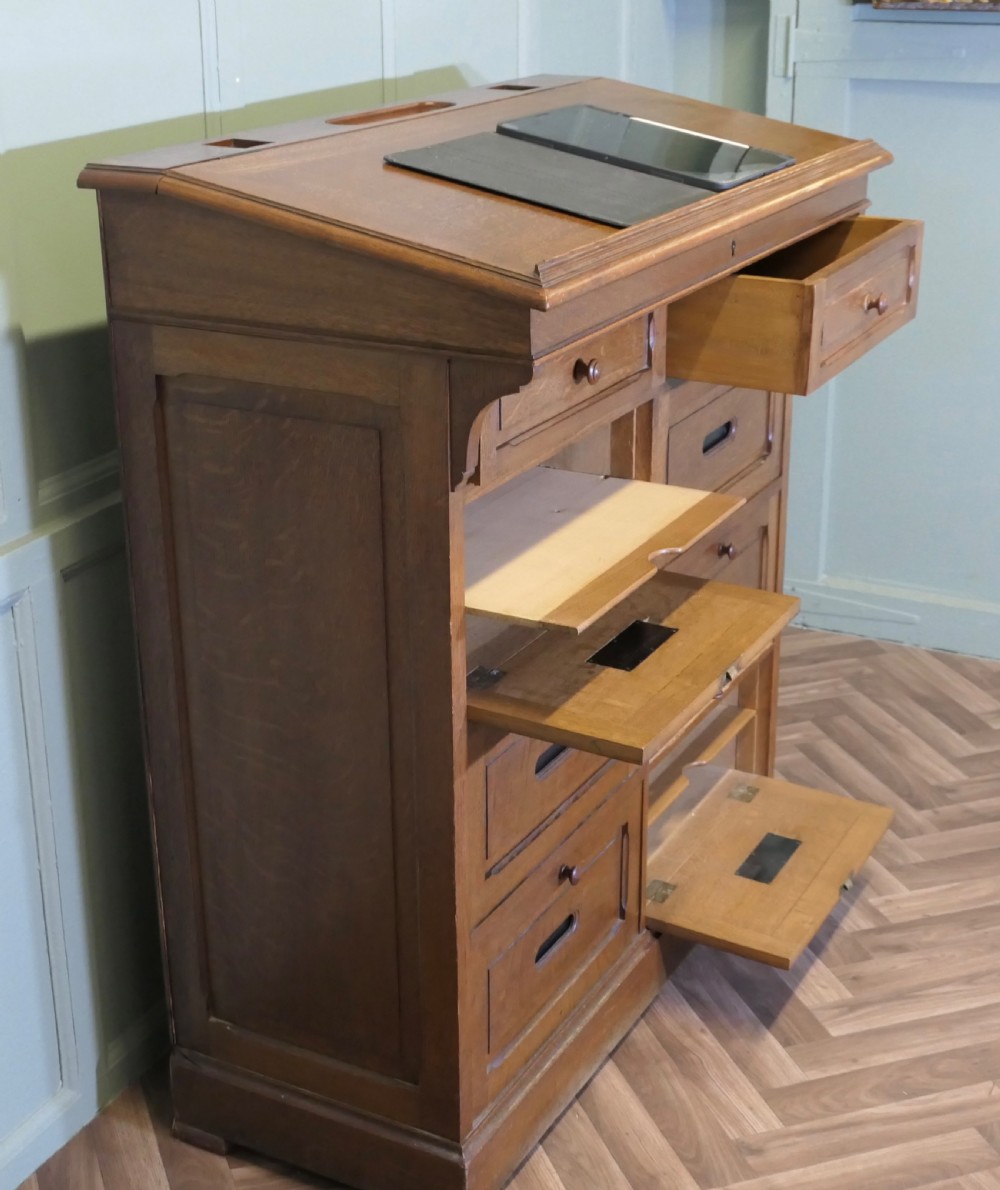 French Oak Hotel Greeting Station, Filing Cabinet, Greeter View VI