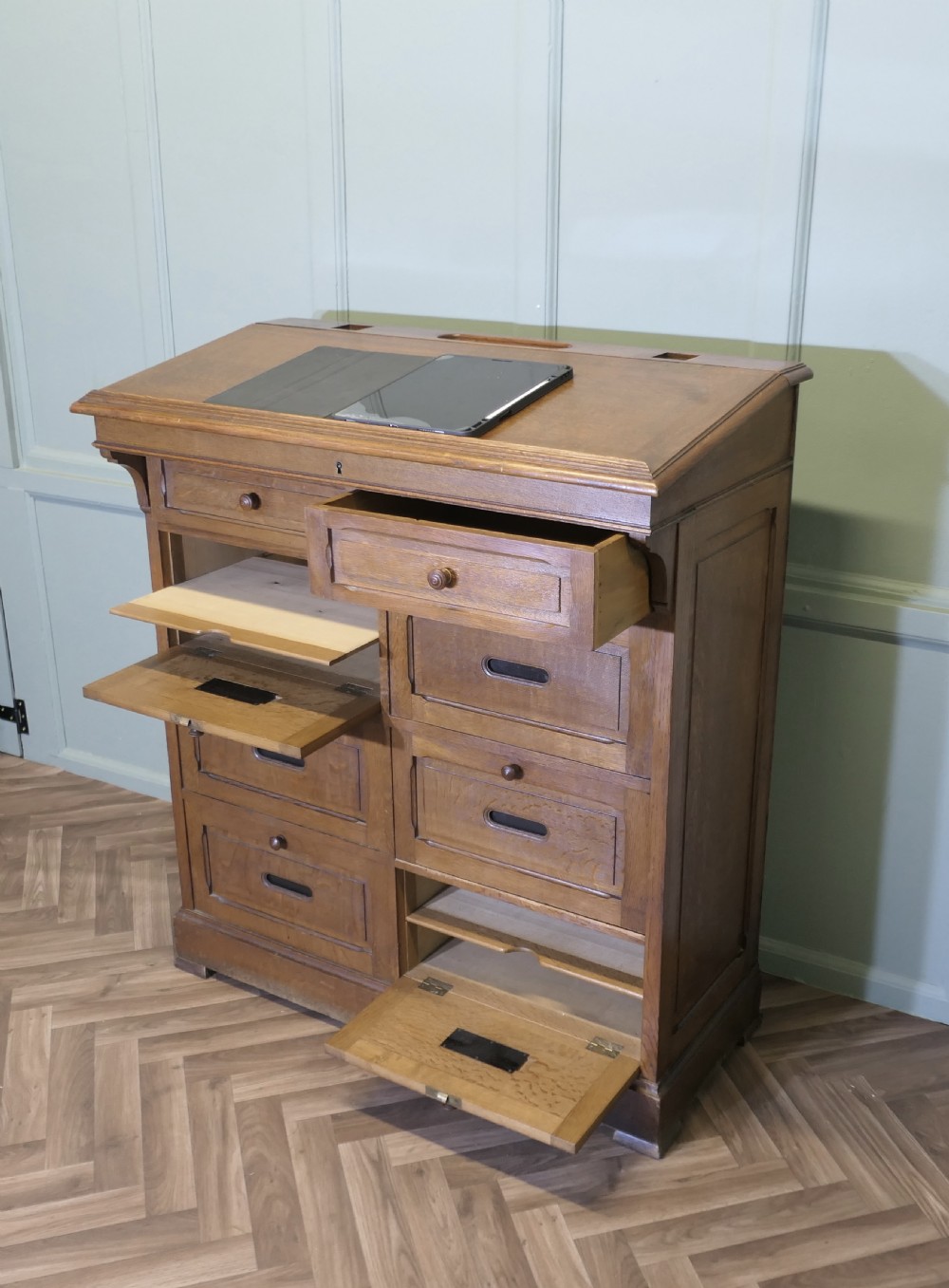 French Oak Hotel Greeting Station, Filing Cabinet, Greeter View X