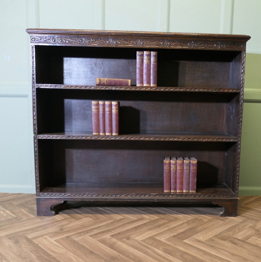 Carved Oak Open Bookcase.