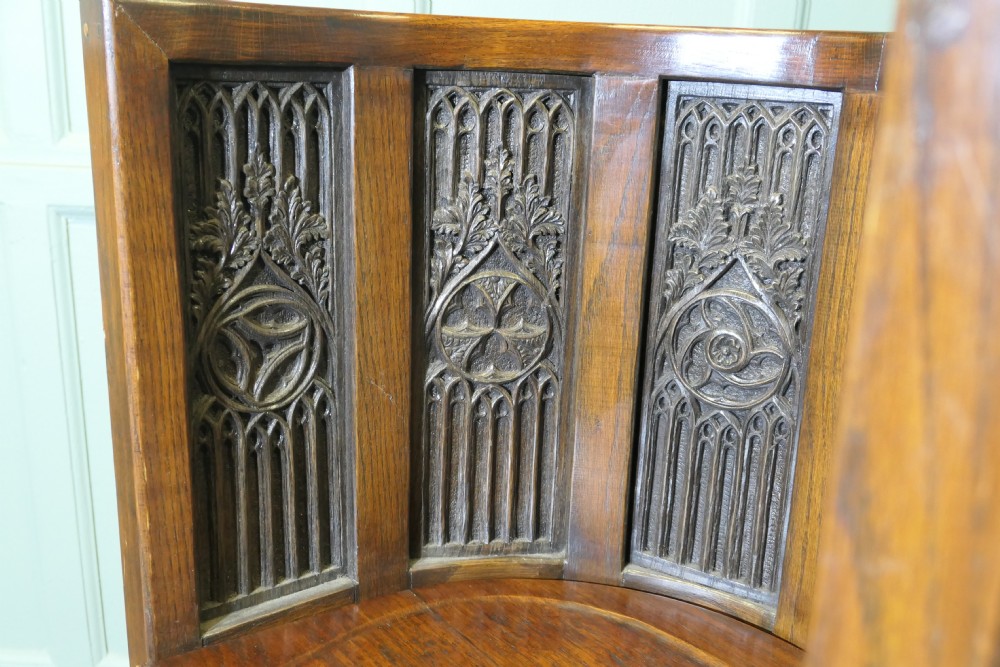 Arts and Crafts Carved Barrel Back Hall or Library Chairs View XII