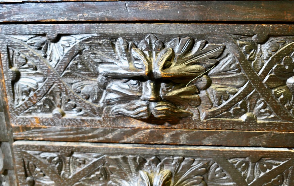A Victorian Green Man Carved Oak Bureau  View III