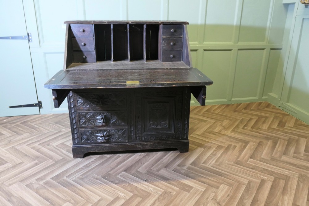 A Victorian Green Man Carved Oak Bureau  View VII