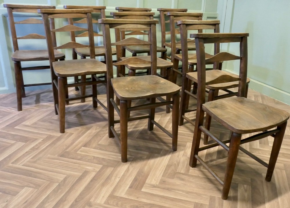 A Good sturdy set of 10 Victorian Chapel Chairs View IV