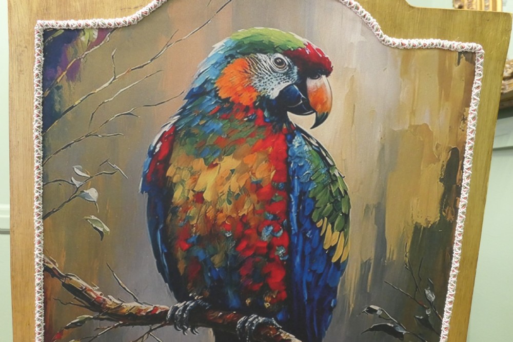 A Pair of Salon Chairs with Silk Parrot Design View III