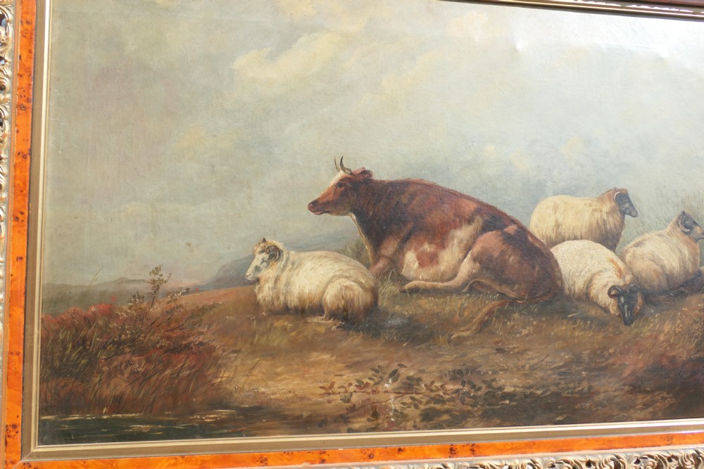 Large Unsigned Victorian Oil Painting, of a Cow and Sheep View II