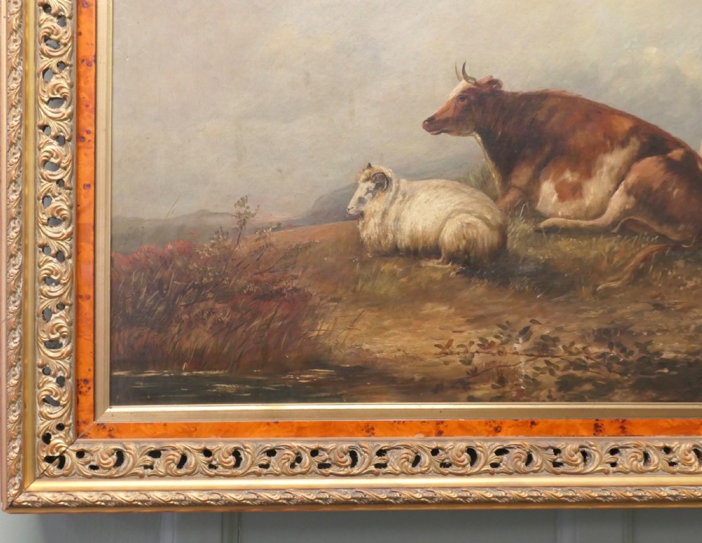 Large Unsigned Victorian Oil Painting, of a Cow and Sheep View VII