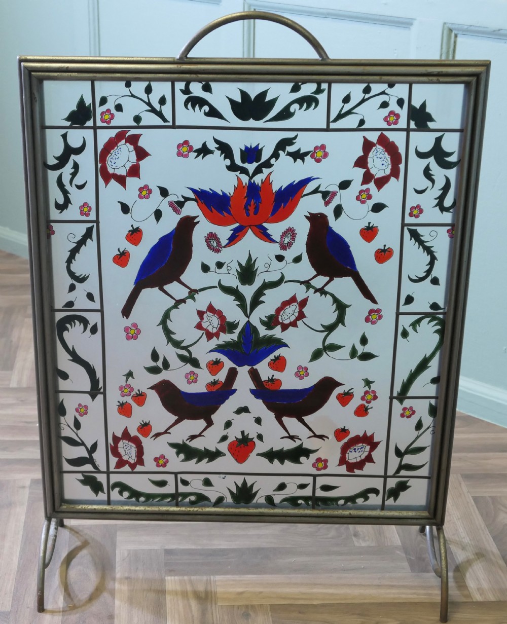 A Victorian Art Nouveau Painted Glass Fire Screen View II