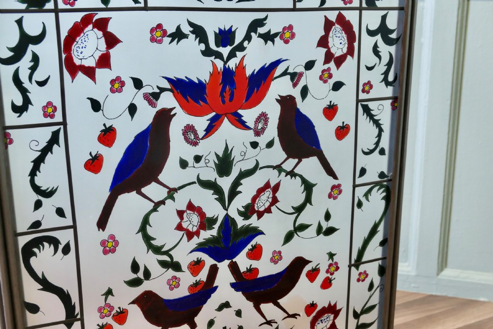 A Victorian Art Nouveau Painted Glass Fire Screen View III