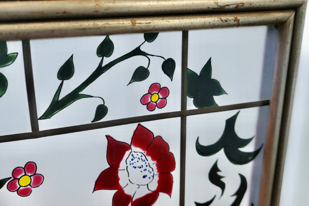 A Victorian Art Nouveau Painted Glass Fire Screen View VI