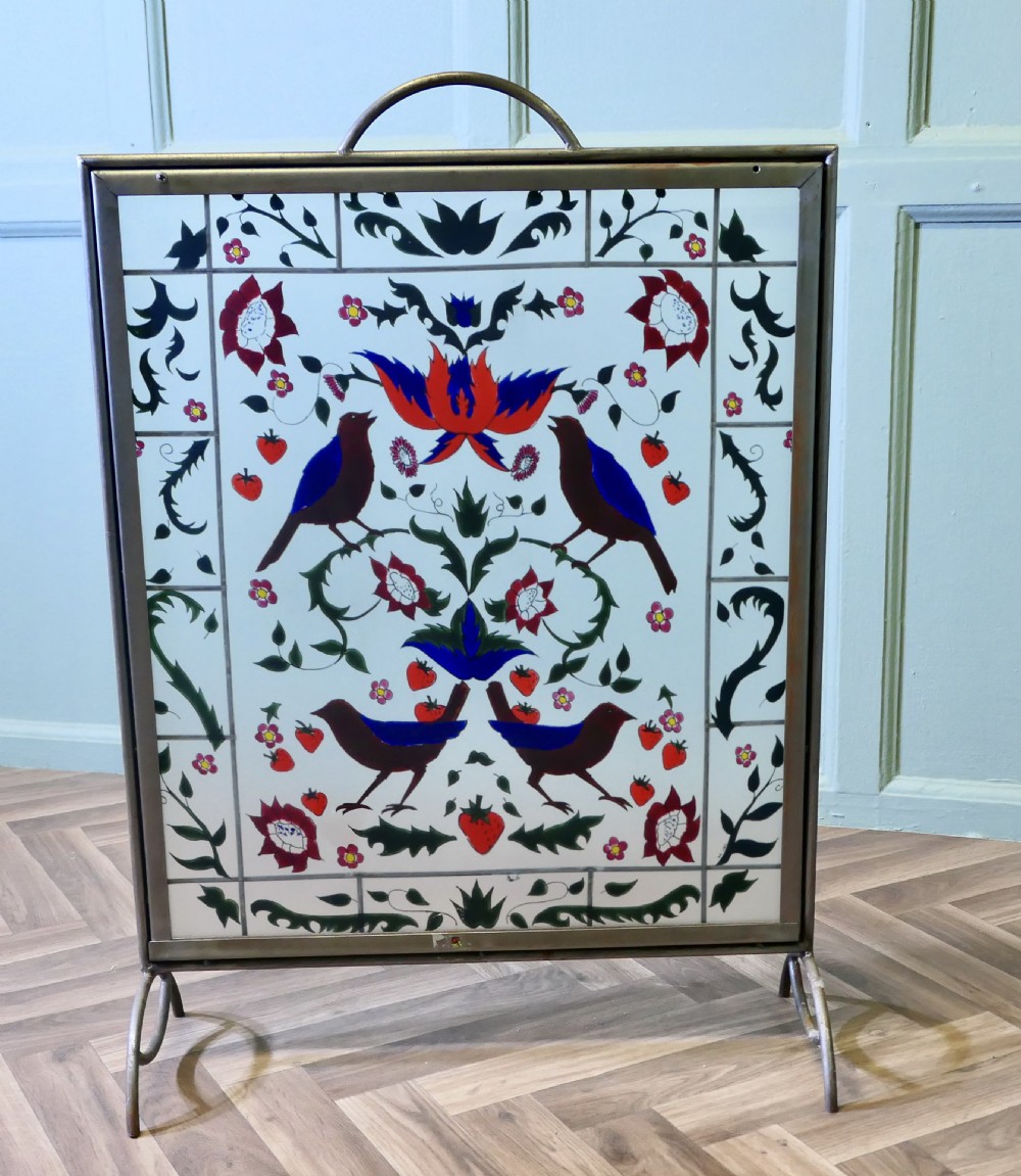 A Victorian Art Nouveau Painted Glass Fire Screen View VII