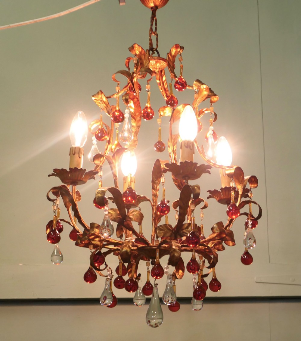 A Charming French Amber Crystal and Toleware Chandelier View II