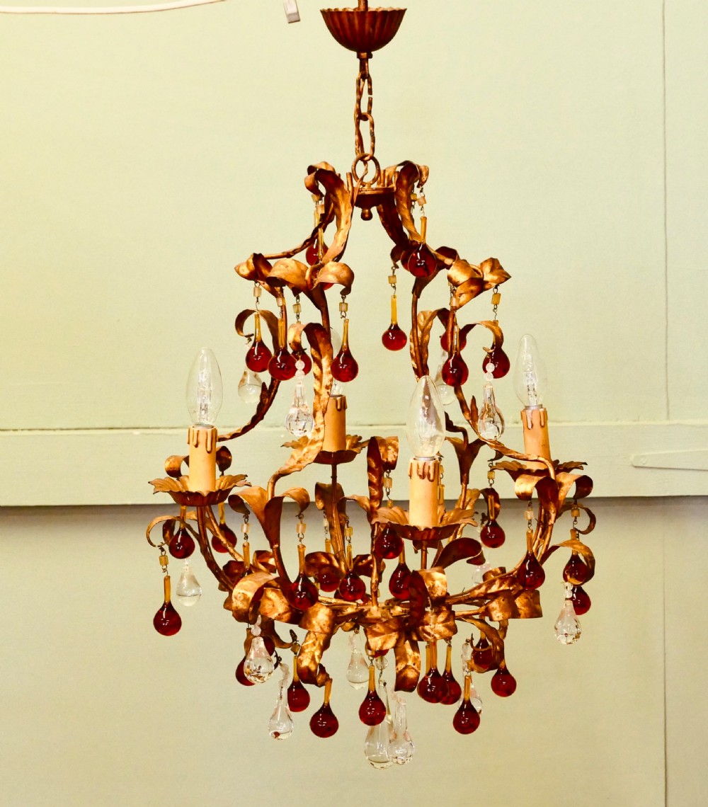 A Charming French Amber Crystal and Toleware Chandelier View III