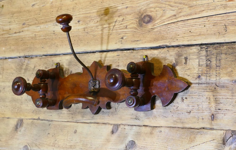 French Turned Wood Hat and Coat Wall Rack View III
